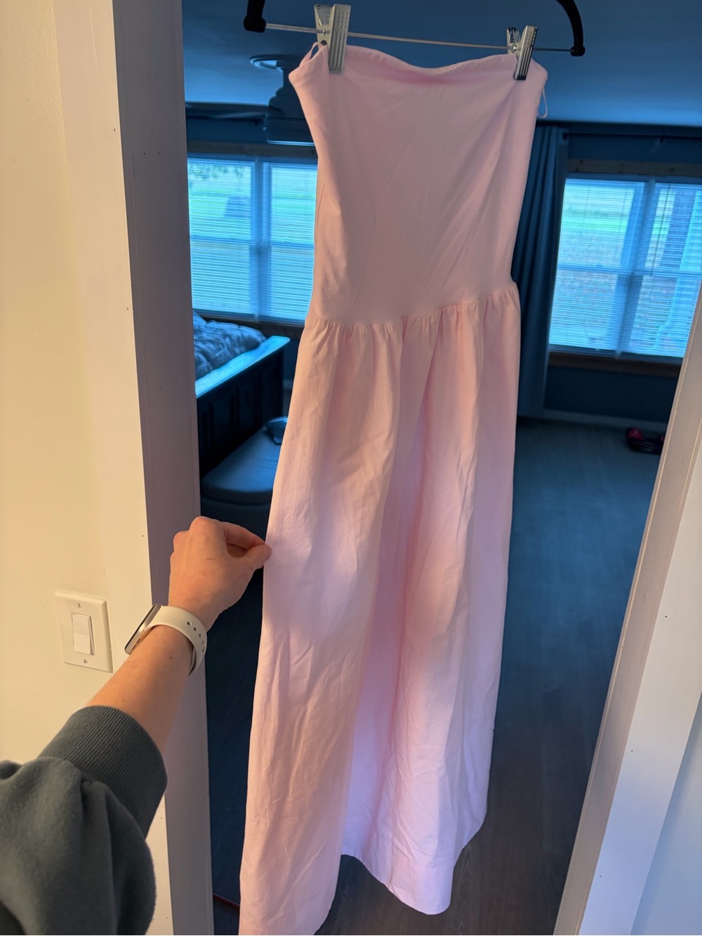Babaton Pale Pink Strapless Maxi Dress